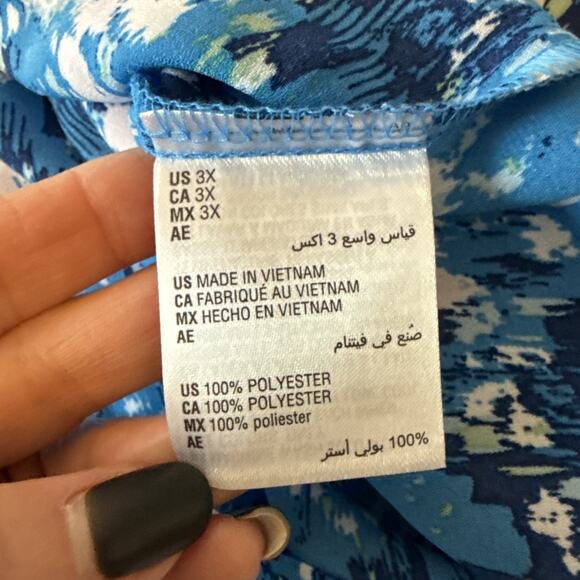 Style & Co NWT Women's Plus 3X Blue Pintuck 3/4 Bell Sleeve V Neck Tunic Blouse - Picture 8 of 13